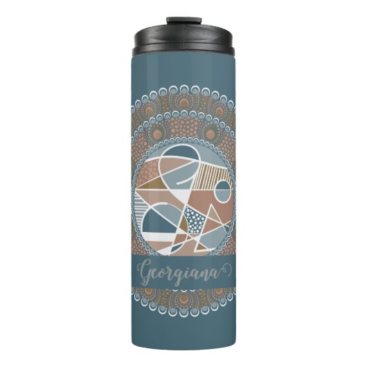 Gepersonaliseerde Blauwgroen en Gouden Abstracte A Thermosbeker (Voorkant)