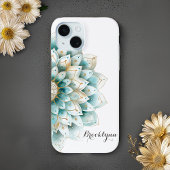 Gepersonaliseerde Blauwgroen gouden bloemenkrans M Case-Mate iPhone Case