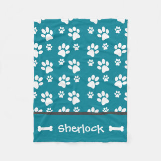 Gepersonaliseerde Blauwgroen Hondendeken Puppy Gif Fleece Deken