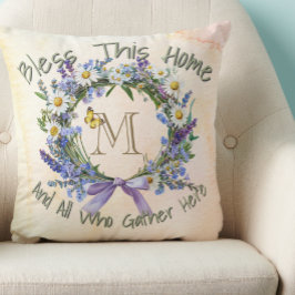 Gepersonaliseerde 'Bless This Home' Wildflower kra Kussen