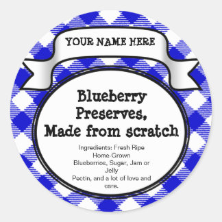 Gepersonaliseerde blikpot/deksel label, Blue Gingh Ronde Sticker