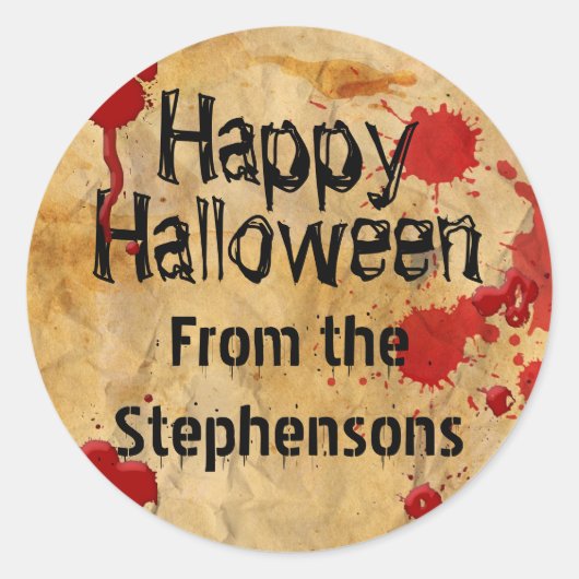Gepersonaliseerde Bloed Splatter Halloween Party Ronde Sticker (Voorkant)
