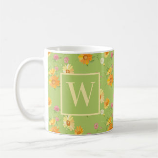 Gepersonaliseerde bloem Groene bloemen monogrammen Koffiemok