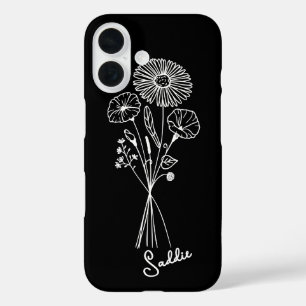 Gepersonaliseerde Bloemen Boeket Zwart & Witte Lij iPhone 16 Hoesje