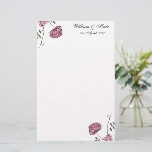 Gepersonaliseerde Bloemen bruiloft briefpapier (Staand voorkant)