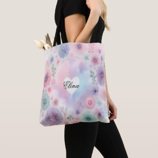 Gepersonaliseerde Bloemen en Hart canvas tas