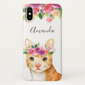 Gepersonaliseerde bloemen en kat Case-Mate iPhone case (Achterkant)