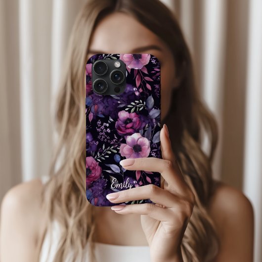 Gepersonaliseerde Bloemen in Paarse en Roze Waterv Case-Mate iPhone Case