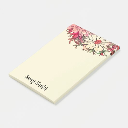 Gepersonaliseerde bloemen in roze en crème post-it® notes (Schuin)