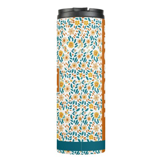 Gepersonaliseerde Bloemen Monogram & Naam Water Tu Thermosbeker (Achterkant)