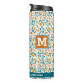 Gepersonaliseerde Bloemen Monogram & Naam Water Tu Thermosbeker (Geroteerd rechts)