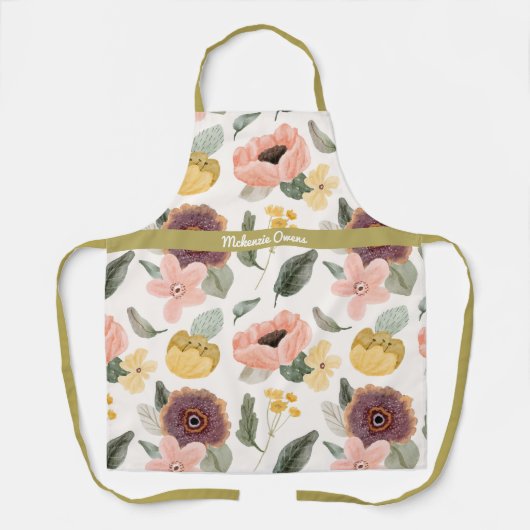 Gepersonaliseerde Bloemen Paarse & Geel Schort (Voorkant)