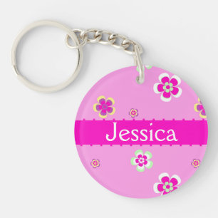 Gepersonaliseerde bloemen patroon met naam sleutelhanger