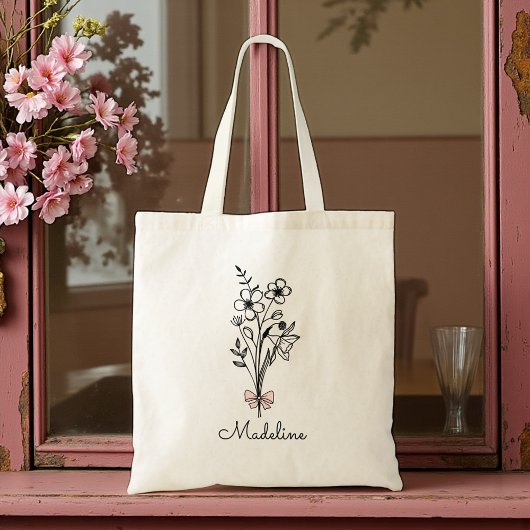 Gepersonaliseerde Bloemen Roze Boog Verjaardag Mei Tote Bag