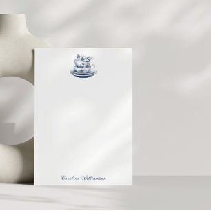 Gepersonaliseerde Bloemen Teacup Blauwe Waterverf Bedankkaart