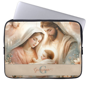 Gepersonaliseerde Bloemen Waterverf Baby Jesus Geb Laptop Sleeve
