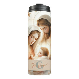 Gepersonaliseerde Bloemen Waterverf Baby Jesus Geb Thermosbeker