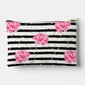 Gepersonaliseerde Bloemen Zwarte Streep Cosmetisch Etui (Achterkant)