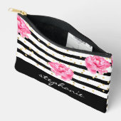 Gepersonaliseerde Bloemen Zwarte Streep Cosmetisch Etui (Open)