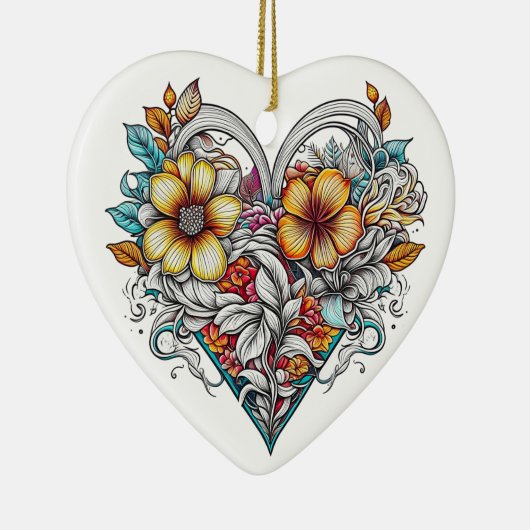 Gepersonaliseerde bloemenhart met sentimentele boo keramisch ornament (Rechts)