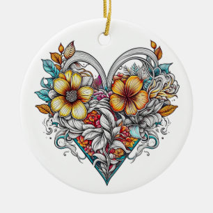 Gepersonaliseerde bloemenhart met sentimentele boo keramisch ornament