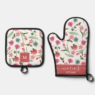 Gepersonaliseerde Bloemenoven Mitt & Pot Houder Se Ovenwant & Pannenlap Set