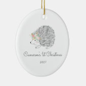 Gepersonaliseerde Bloemenstekelvarken Schattige 1e Keramisch Ornament (Rechts)