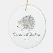 Gepersonaliseerde Bloemenstekelvarken Schattige 1e Keramisch Ornament (Links)