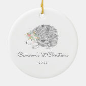 Gepersonaliseerde Bloemenstekelvarken Schattige 1e Keramisch Ornament (Achterkant)