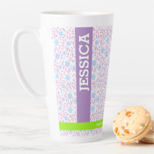Gepersonaliseerde bloemnaam & monogram latte mok