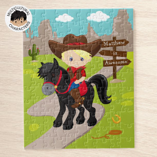 Gepersonaliseerde Blonde Cowboy Jigzaag Puzzle Legpuzzel