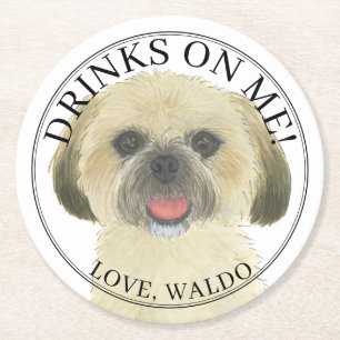 Gepersonaliseerde Blonde Tan Gold Shih Tzu Hond Hu Ronde Kartonnen Onderzetter