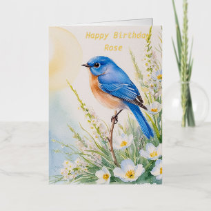 Gepersonaliseerde Blue Bird Flowers Waterverf verj Folie Wenskaart
