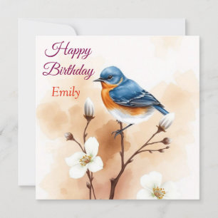 Gepersonaliseerde Blue Bird Flowers Waterverf verj Kaart