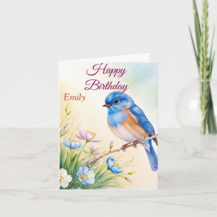 Gepersonaliseerde Blue Bird Spring Flowers Waterve Kaart