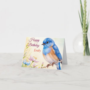 Gepersonaliseerde Blue Bird Spring Flowers Waterve Kaart