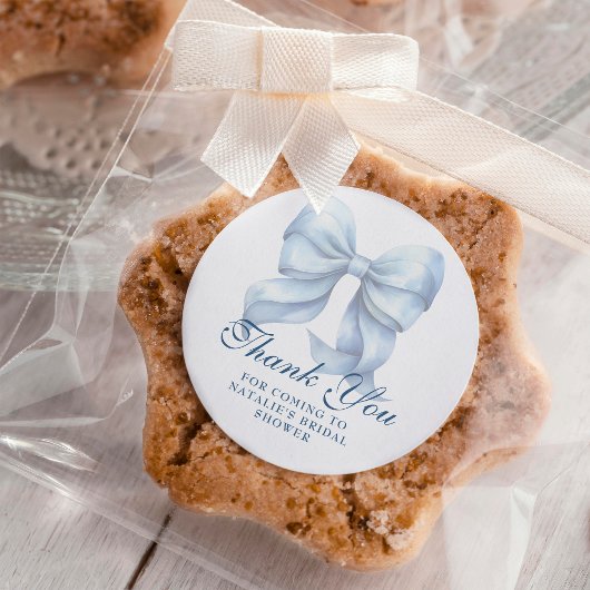 Gepersonaliseerde Blue Bow Vrijgezellenfeest Dank  Ronde Sticker