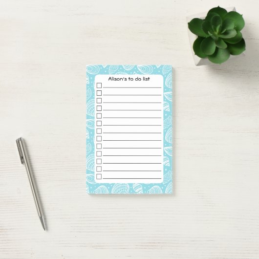 Gepersonaliseerde Blue Coastal Shells to Do-lijst Post-it® Notes (Kantoor)
