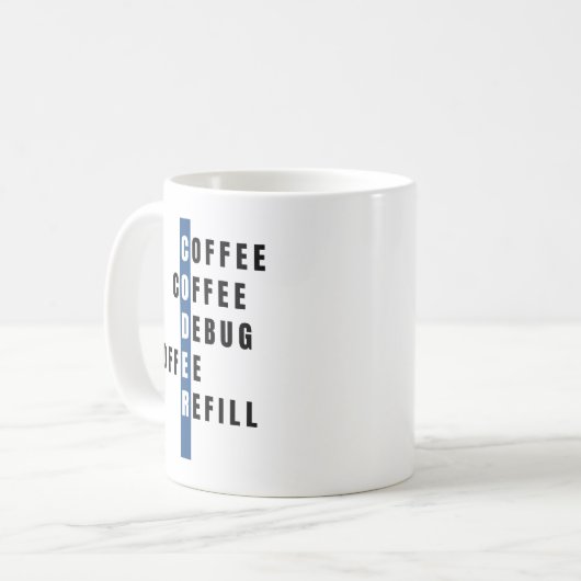 Gepersonaliseerde Blue Coffee Debug Refill Coder Koffiemok (Voorkant links)