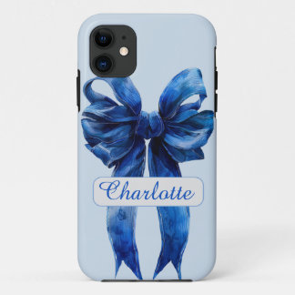 Gepersonaliseerde Blue Coquette Bow iPhone Case