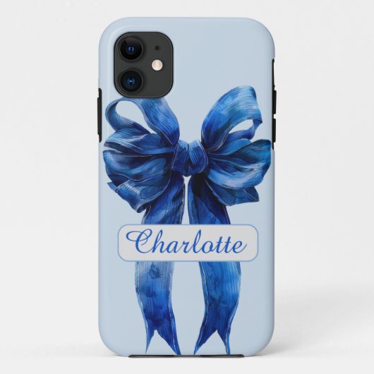 Gepersonaliseerde Blue Coquette Bow iPhone Case (Achterkant)