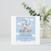 Gepersonaliseerde Blue & Cream Elephant Baby showe Bedankkaart (Staand voorkant)