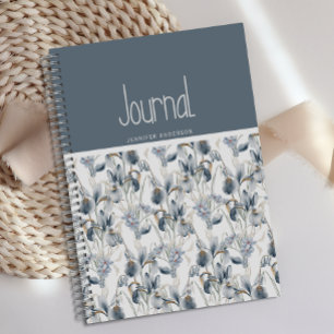 Gepersonaliseerde Blue Cream Floral Journal Notitieboek