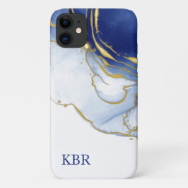 Gepersonaliseerde Blue en Gold Glitter iPhone 11 Hoesje