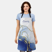 Gepersonaliseerde Blue en Gold Glitter Schort (Gedragen)