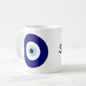 Gepersonaliseerde Blue Evil Eye Protection Symbool Koffiemok (Voorkant links)