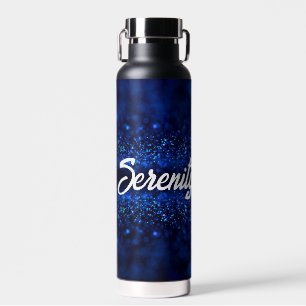 Gepersonaliseerde Blue Glitter op zwart Waterfles