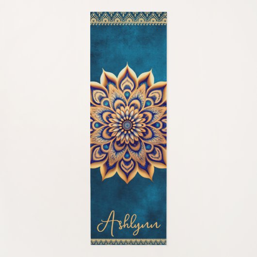 Gepersonaliseerde Blue & Gold Mandala dubbelzijdig Yogamat (Voorkant)