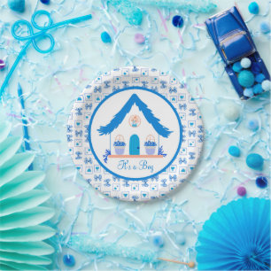 Gepersonaliseerde Blue House Het is een Boy Baby s Papieren Bordje
