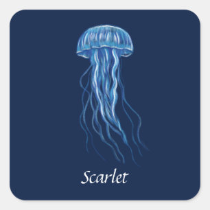Gepersonaliseerde Blue Jellyfish illustratie ontwe Vierkante Sticker